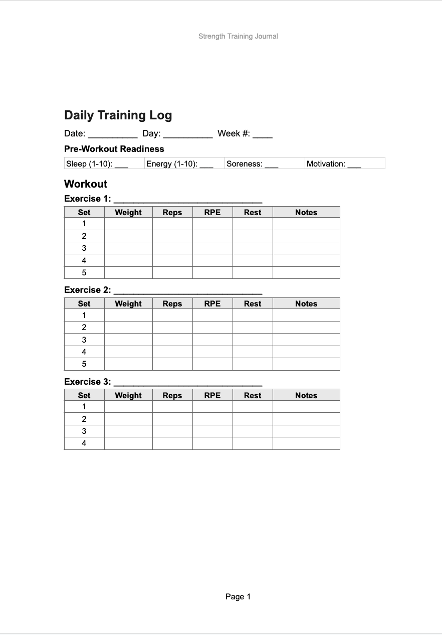 Daily Training Log Sample
